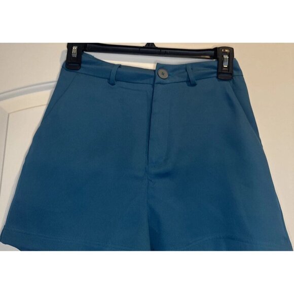Cider Womens Teal High Rise Flat Front Chino Shorts Pockets Stretch Sz XXS NEW - Picture 2 of 9